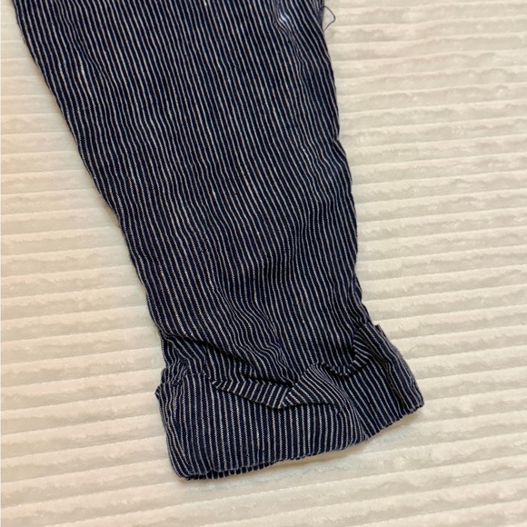 Athleta Stripe Bali Linen Ankle Pant Navy Cream Cuffed Pockets size 10 - Picture 5 of 16